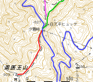 夕霧峠から奥医王山への地図